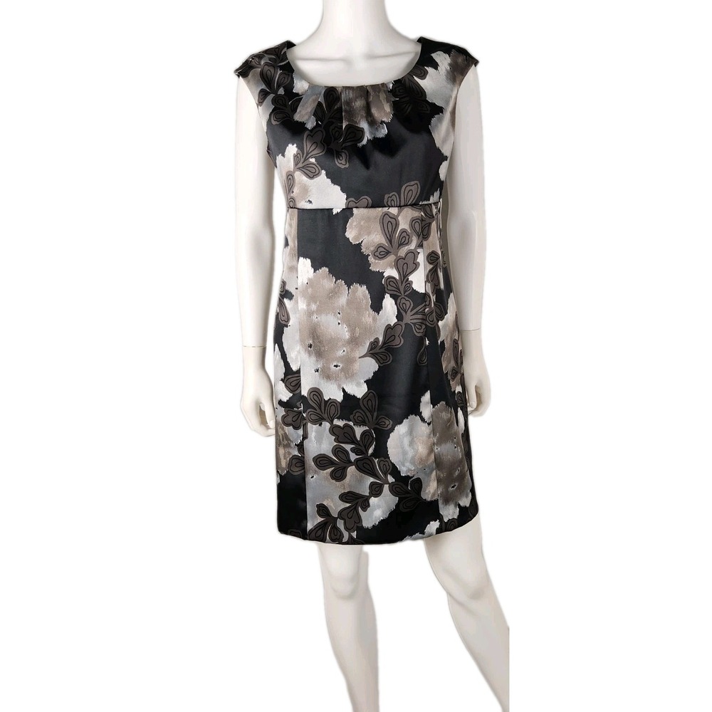 dressbarn Black and Gray Floral Satin Sheath Dress